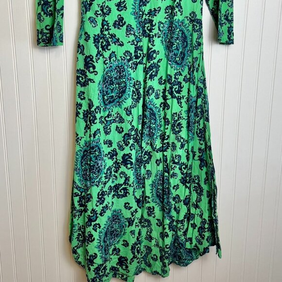 Dolma Green Print Long Sleeve V-Neck Maxi Dress 100% Cotton J34 - Picture 6 of 7